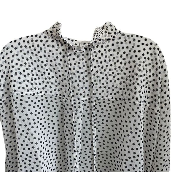 ZARA XS Blouse Popover Button Front Polka Dot White Black Ruffle Top - Picture 9 of 9